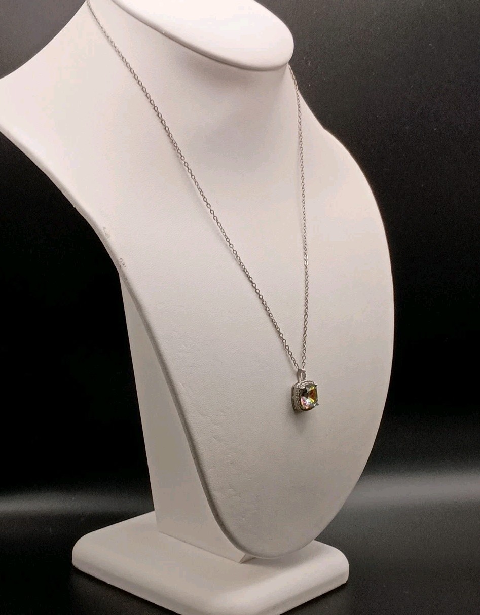 Rhinestone Pendant Necklace Mystic Margarita Multicolor Silver Tone Chain 19″