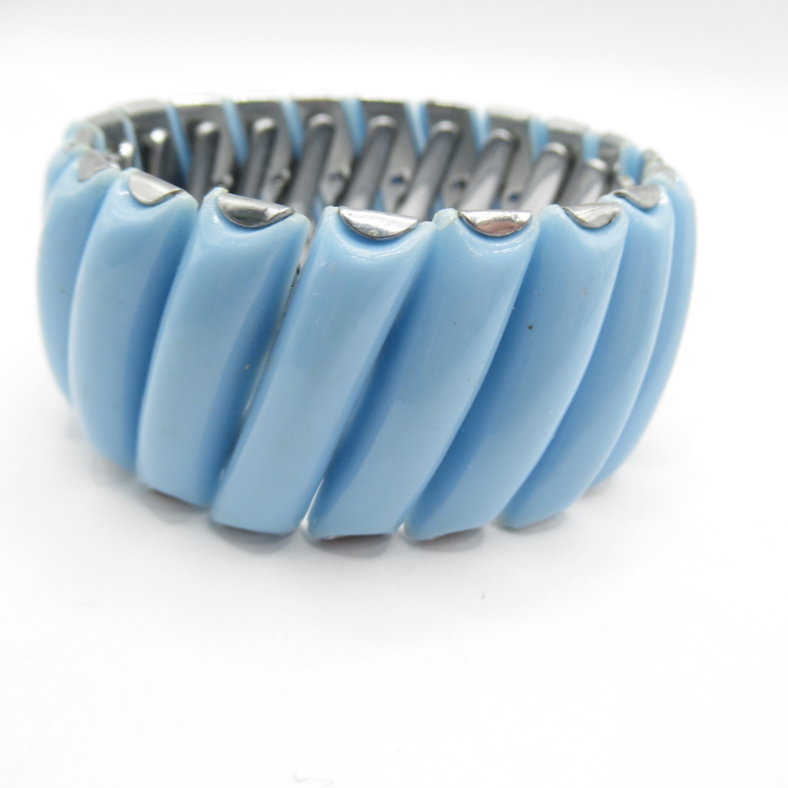 Blue Lucite or Thermoset Expansion Bracelet Signed Japan Vintage MCM