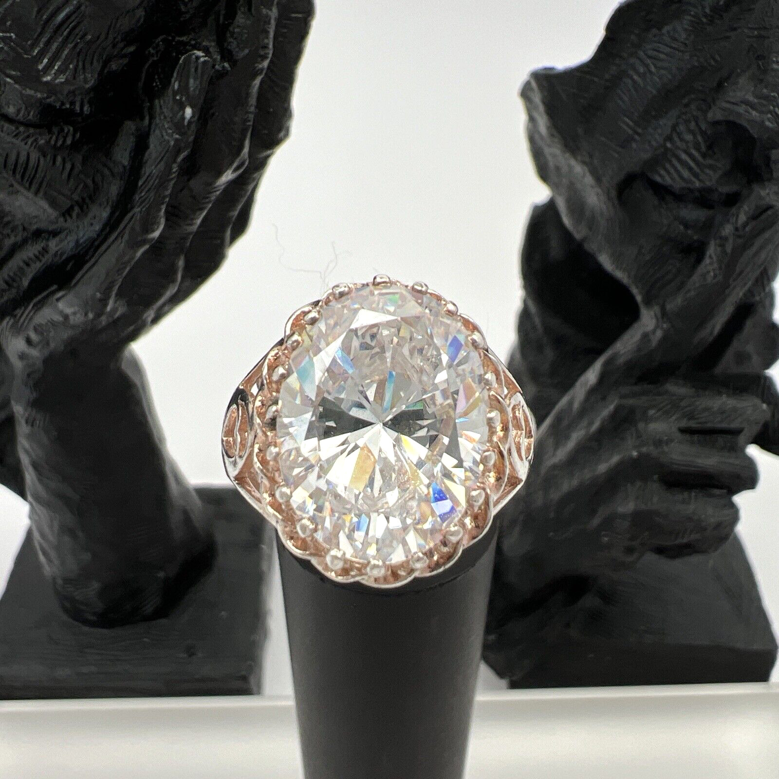 Sterling Silver 17mm Elongated Oval Cushion Cut CZ Cubic Zircon Ring Size 7.25