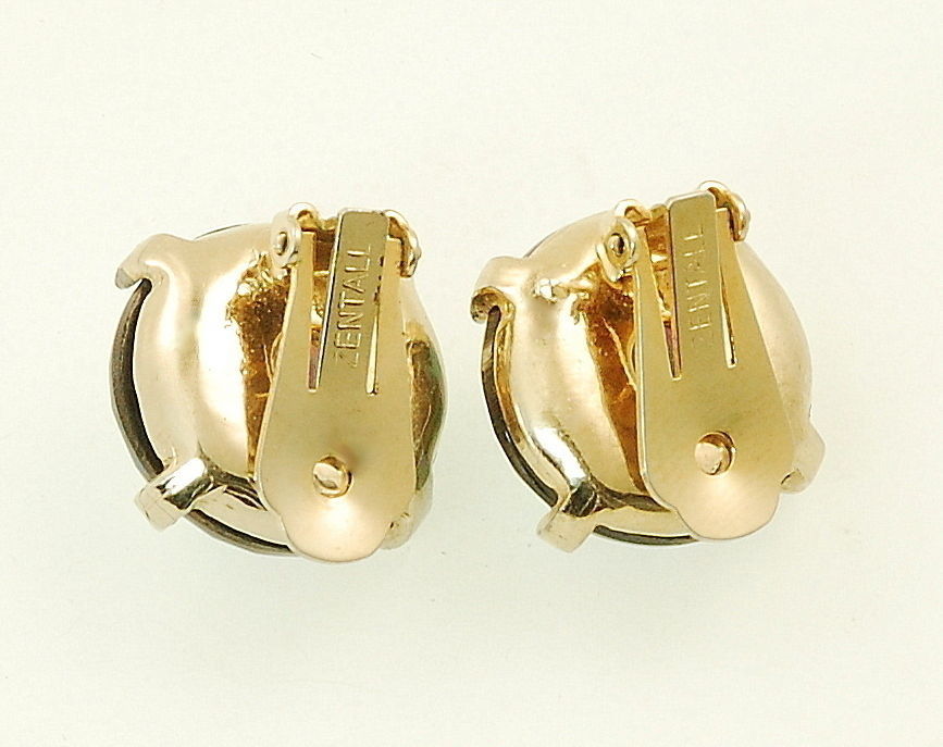 VTG SIGNED ZENTALL FACETED AB SMOKE TOPAZ GLASS EARRINGS C.1950