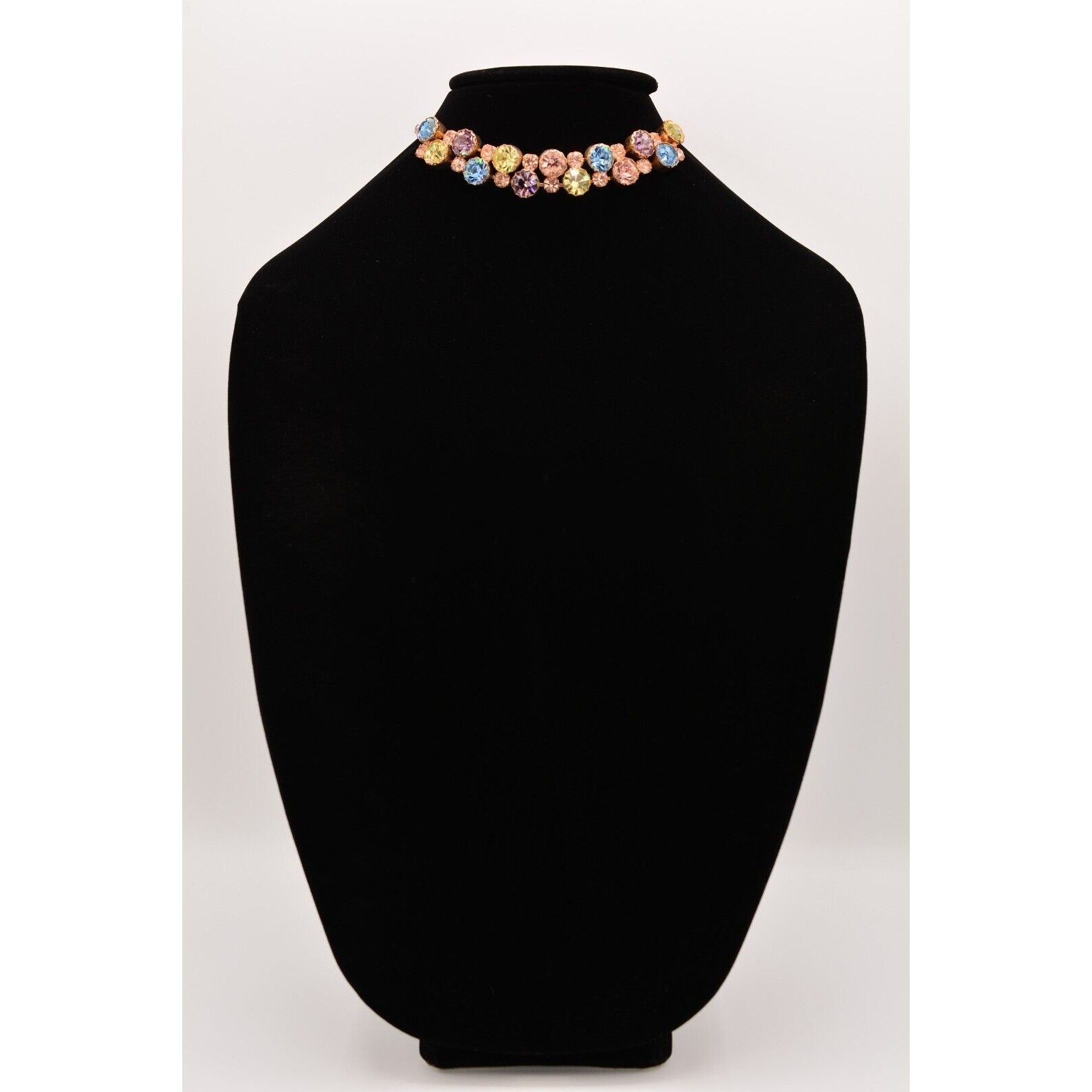 Vintage Crystal Choker Necklace Pastel Multi-Color Rhinestone Brulee 1950s BinT