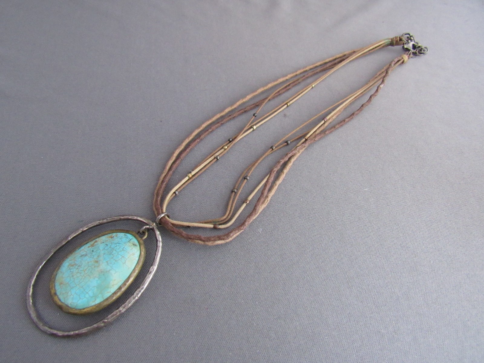 VINTAGE SILPADA HAMMERED STERLING HEMP ROPE FLOATING HOWLITE PENDANT NECKLACE
