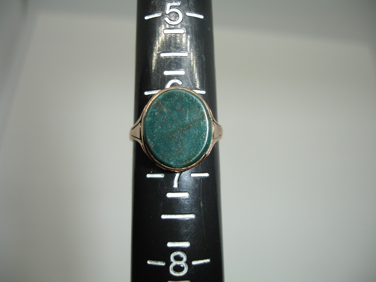 Antique Art Deco 9K Gold Bloodstone RING geometric signet band w red 3.3g sz 6.5