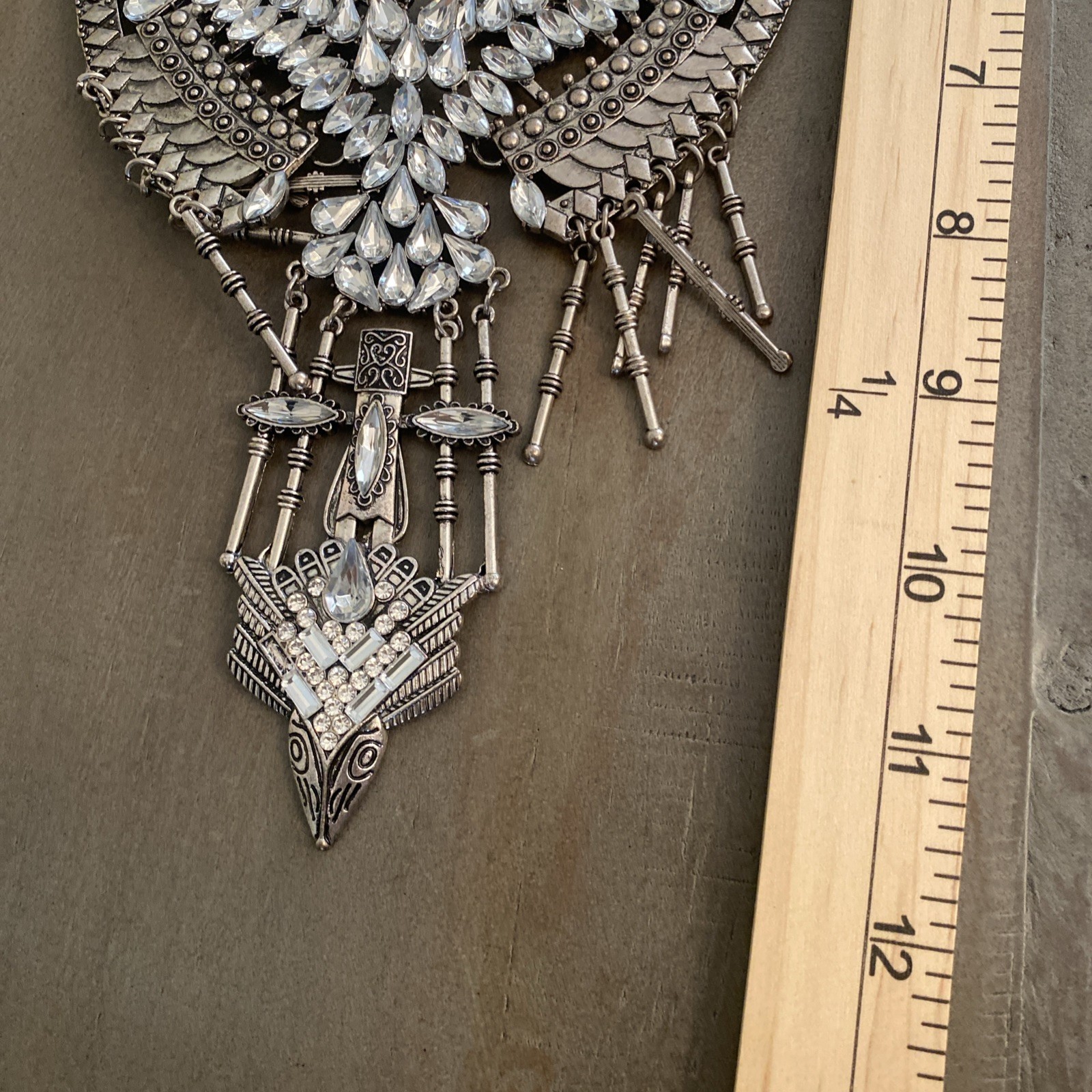 Necklace Silver Tone Statement Fringe Chunky Layered Boho Chic Festival Y2K Glam