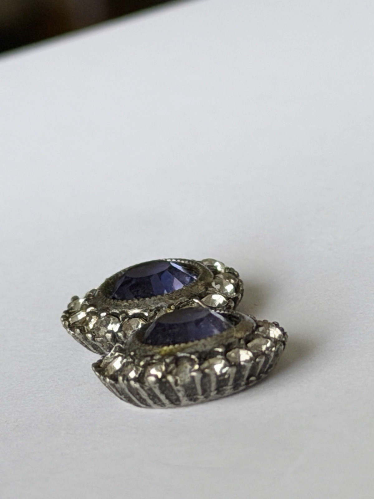 Vintage Purple Rhinestone Halo Stud Earrings, Silver Tone Round Faceted Crystal