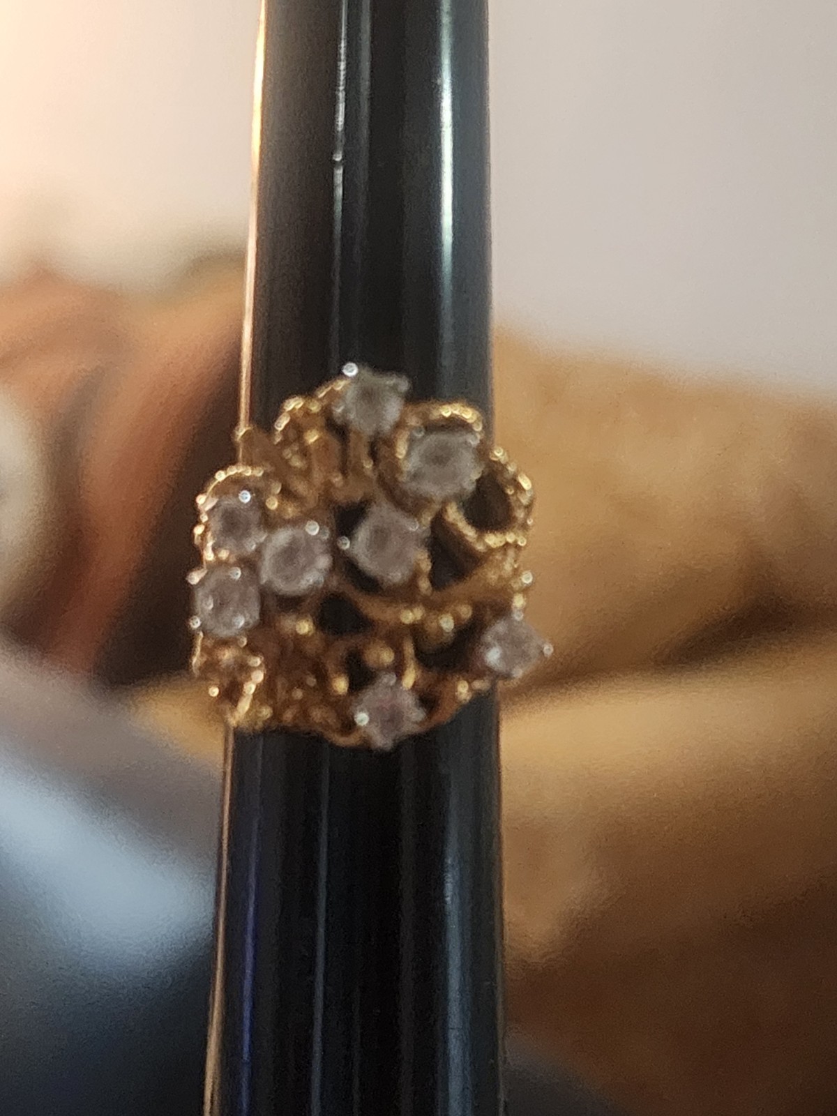 Vintage CZ Brutalist Cocktail Nugget Ring 18k HGE Gold Electroplate Size 4.75