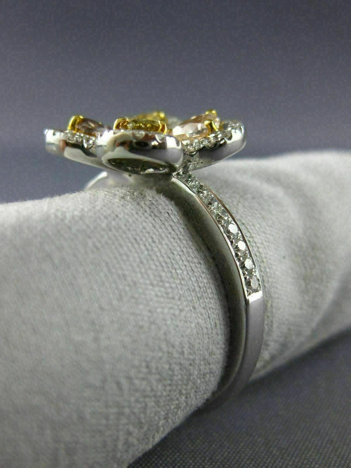 ESTATE WIDE 1.52CT MULTI COLOR DIAMOND 14KT 2 TONE GOLD CLOVER FLOWER LOVE RING