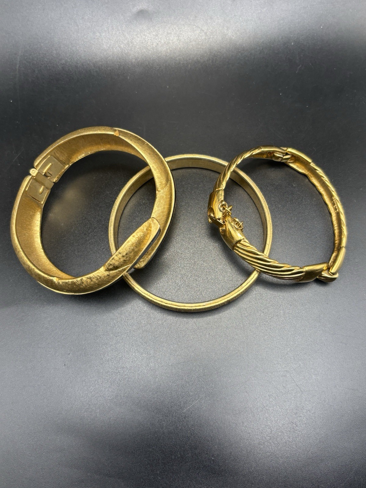 Vintage Monet Gold Tone Bracelet Bangle Lot Of 3 Clamper Bar Link Safety Chain