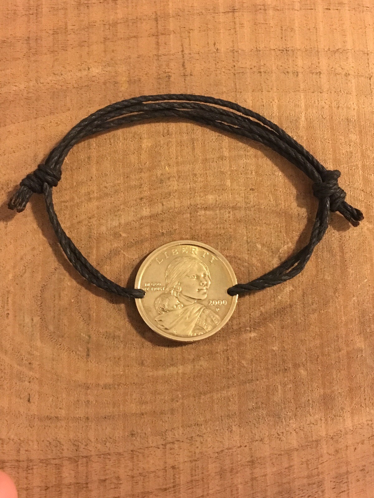 Adjustable Sacagawea Indian Eagle Dollar Coin Jewelry BRACELET-Antique! Hemp-