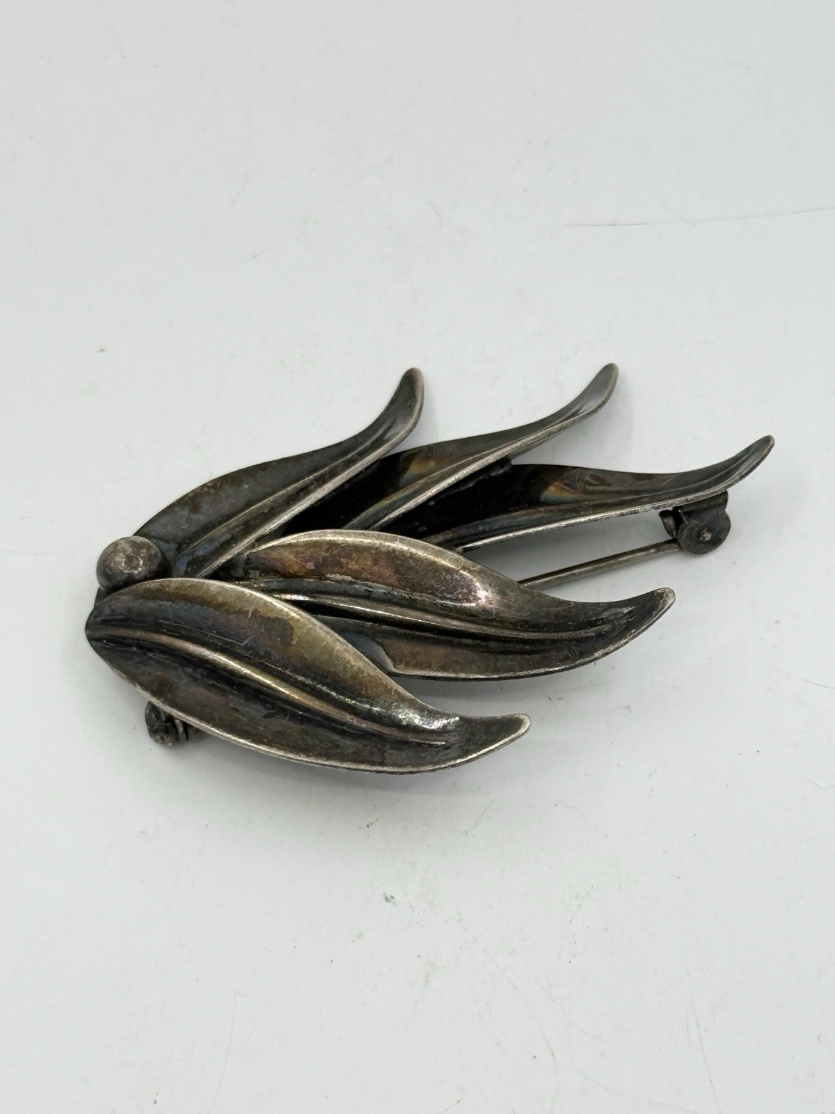 Niels Erik N.E. From Denmark Sterling Silver Leaf Pin Brooch 2” 7g