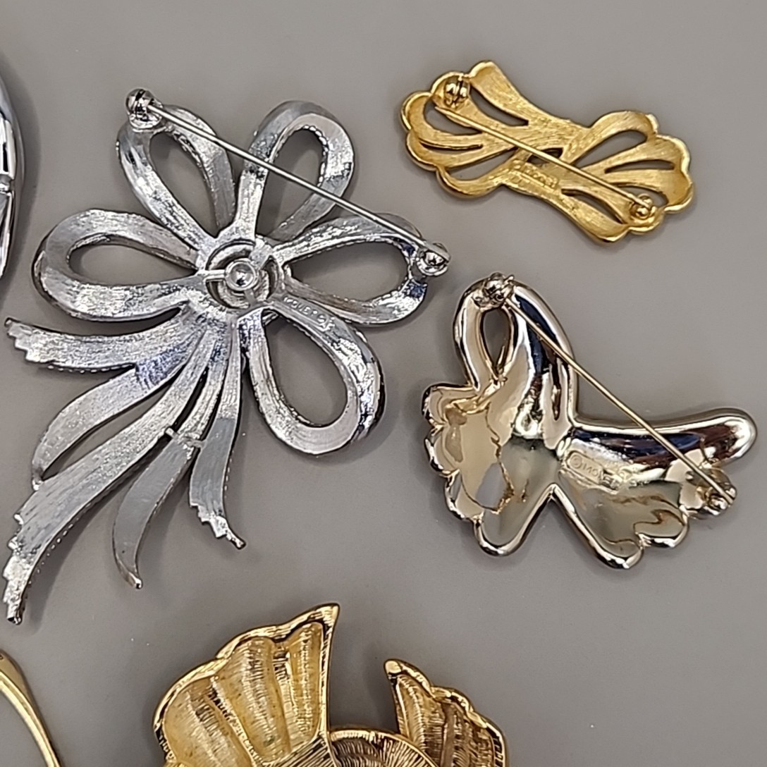 Vintage Monet Brooch Bracelet Lot of 6 Ribbons Hinged Bangle