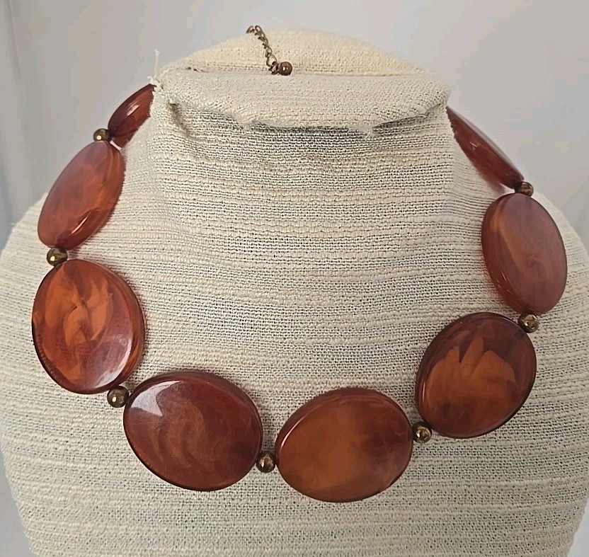 Elegant Beautiful Genuine Chunky Amber Statement Necklace 16 1/4″ – 20″