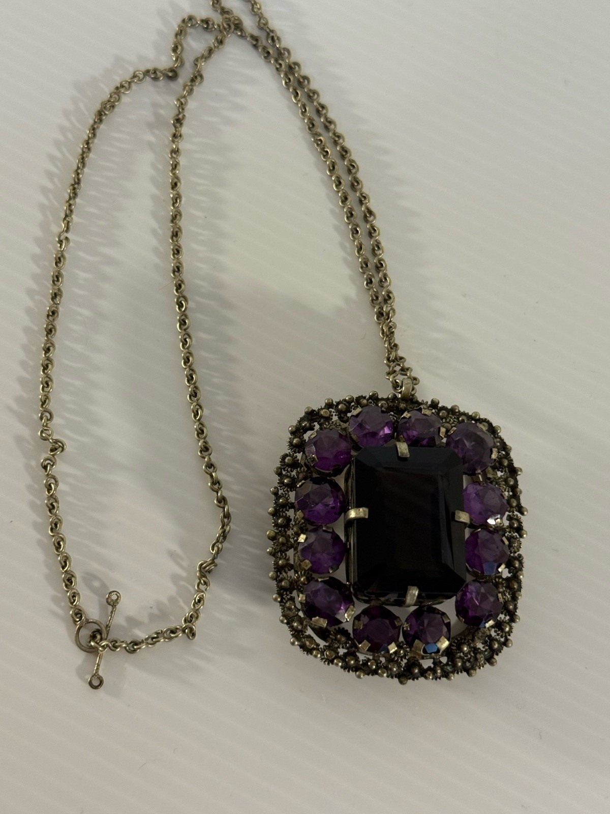 Vintage Thai Amethyst Smoky Quartz Pendant Large Statement Necklace