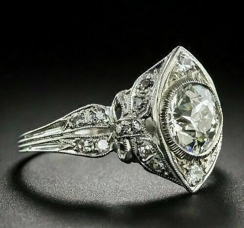 2Ct Round Cut Lab-Created Diamond Art Deco Engagement 14K White Gold Finish