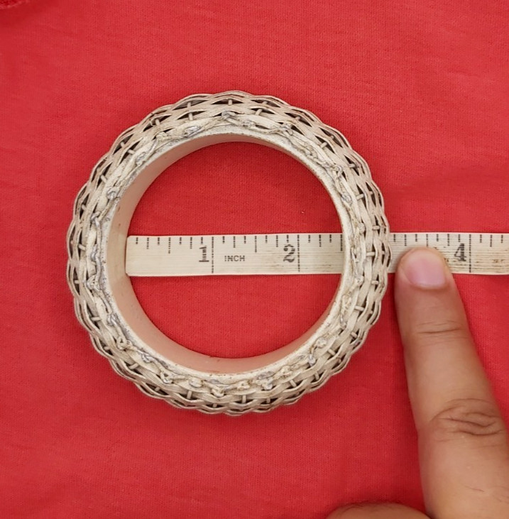 Vintage Ethnographic Woven Rattan Fiber Bangle Wire Bound Chunky Statement Brace