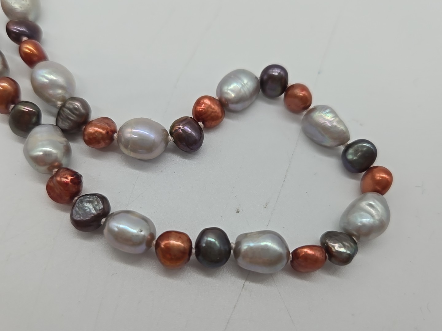 Vintage Multi Color Baroque Pearl Iridescent Shiny Statement Necklace Long 28”