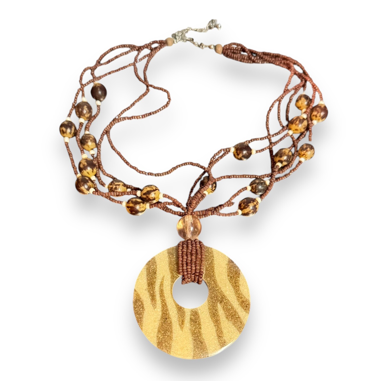 VTG Y2K Beaded Pendent Zebra Stripped Necklace 90s Casual Daily Safari