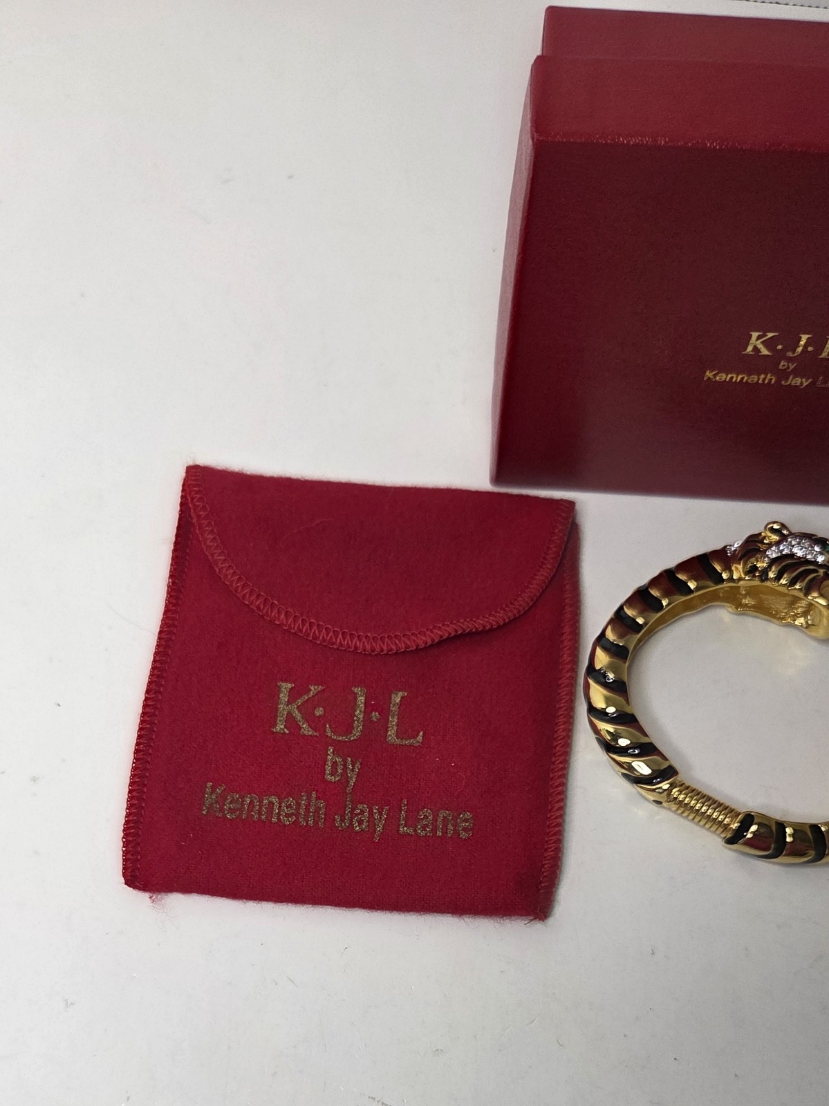 Kenneth J Lane KJL Raja Tiger Enamel & Crystal Bracelet Signed With Box & Papers