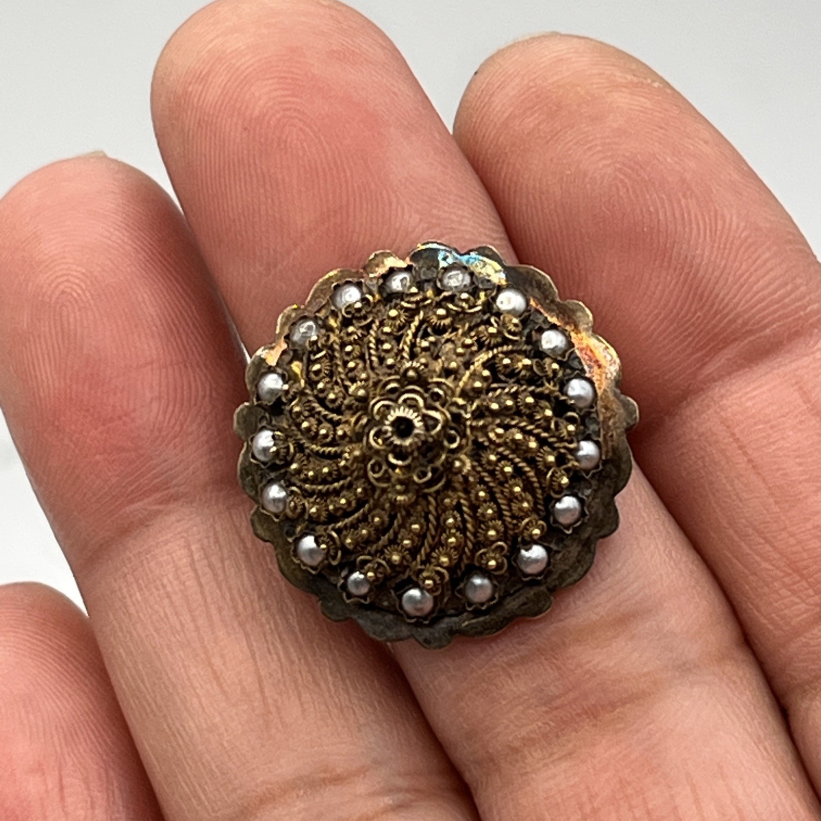 Antique 14k Seed Pearl Cannetille Ring Size 6