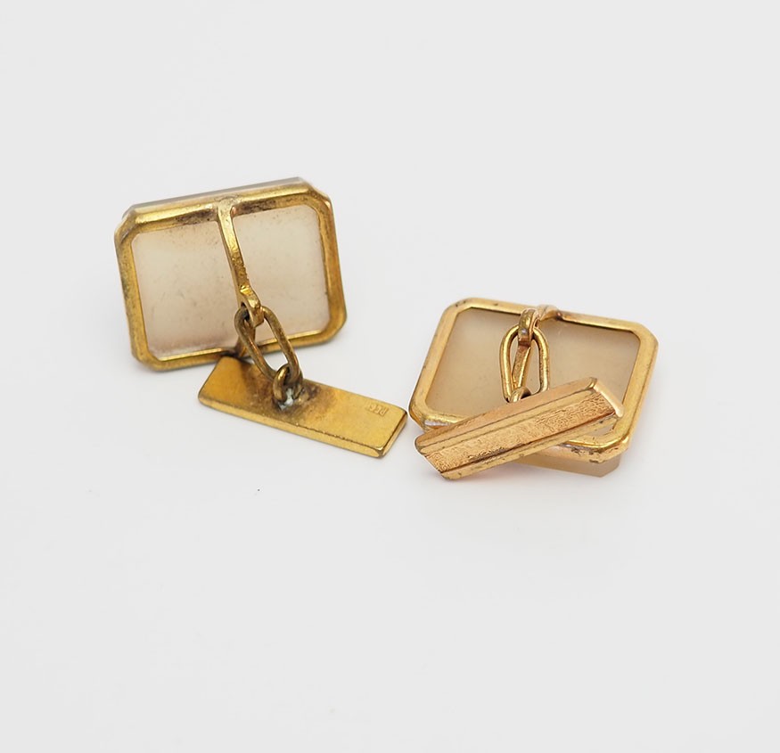 Vintage retro gold tone metal and agate gemstone rectangular cufflinks Russia