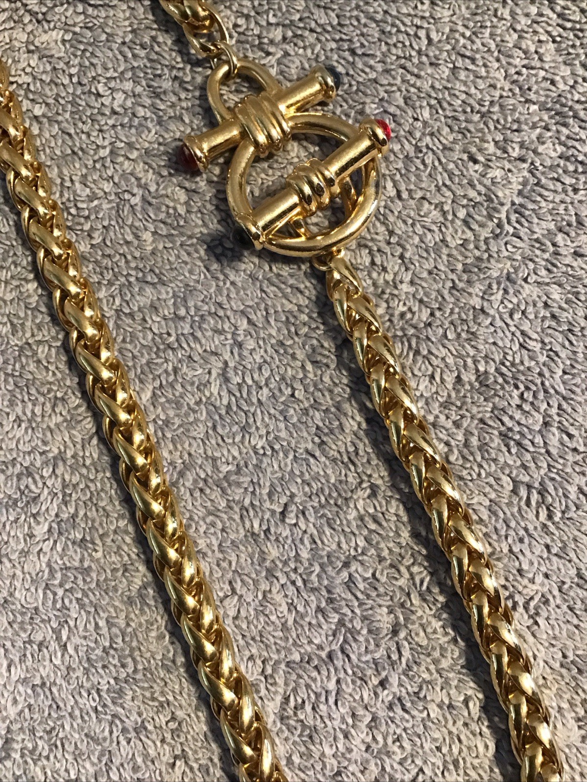 Vtg Gold Tone Toggle Necklace Bridle Red Blue Glass Accent Wheat Chain Lot C