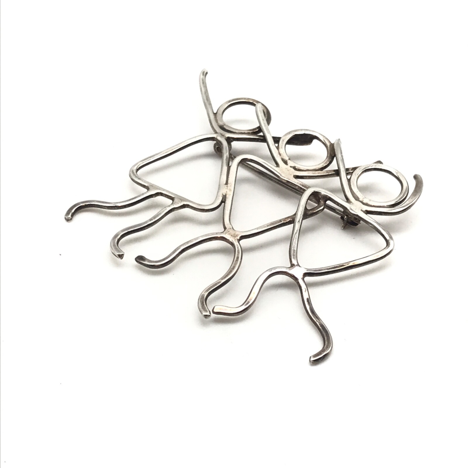 Vintage 925 Sterling Silver Modernist Three Person Stick People Brooch Pin