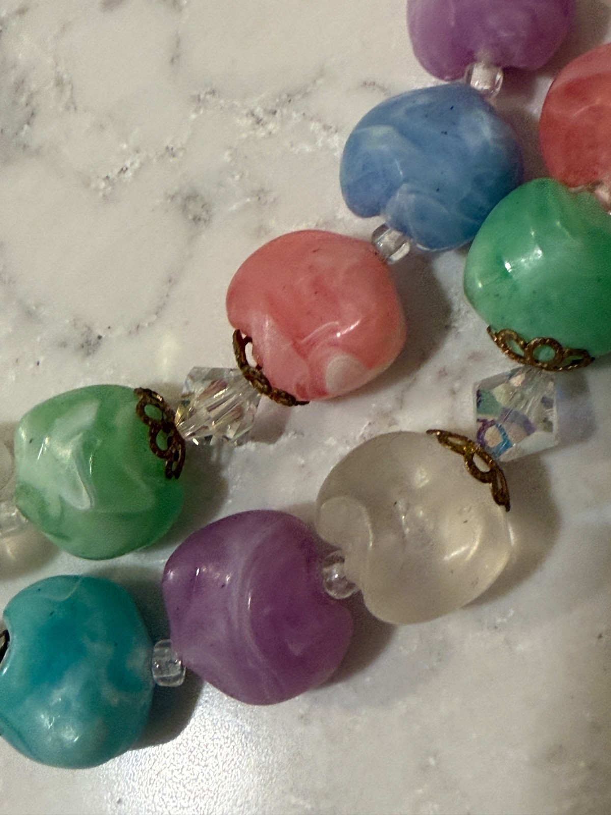 Vintage 2 strand chunky necklace statement acrylic and AB stones marbled Spring