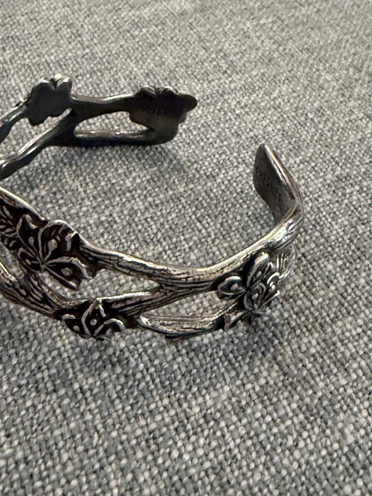 Salisbury Pewter Carved Cherry Blossom Relief Floral Adjustable Cuff Bracelet