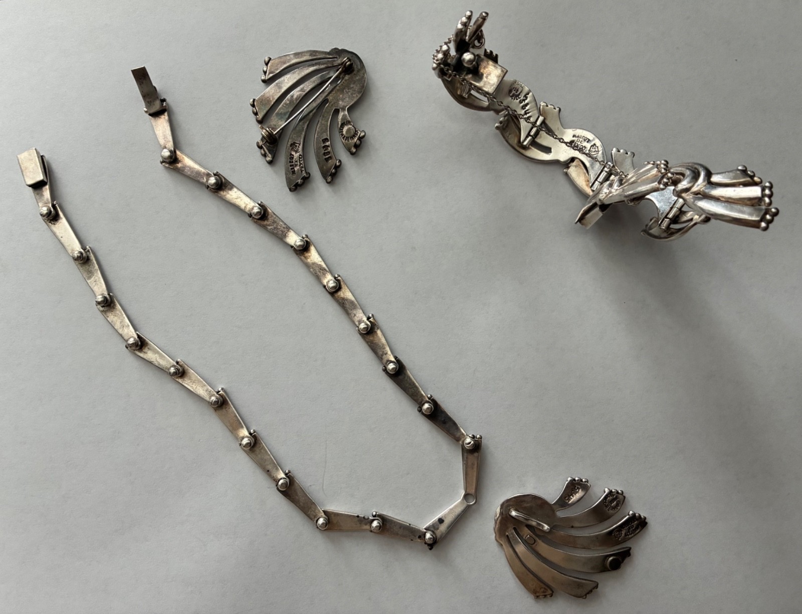 Margot de Taxco Mexico Vintage Art Deco Sterling Silver Parure/Set Jewelry
