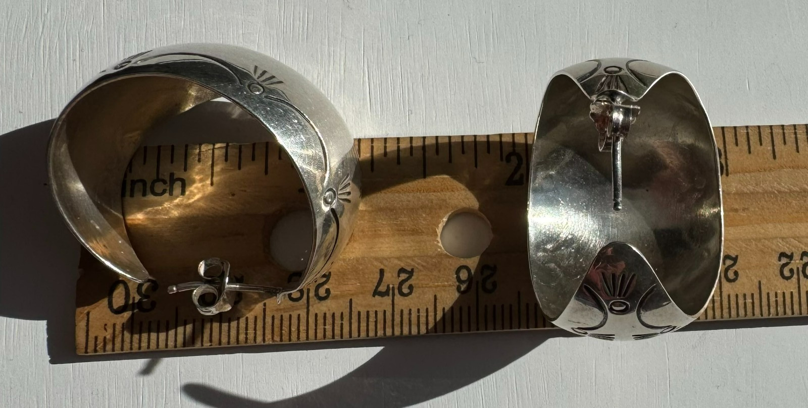 Vintage 925 Sterling Silver Wide Hoop Earrings Engraved Statement Bold