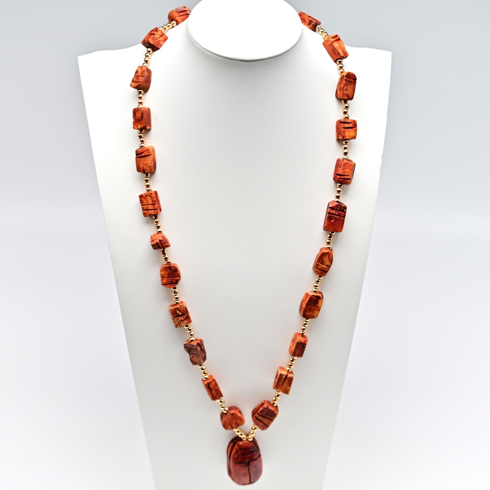 Vintage Original East India Red Agate Carnelian Gemstone Pendant Estate Necklace