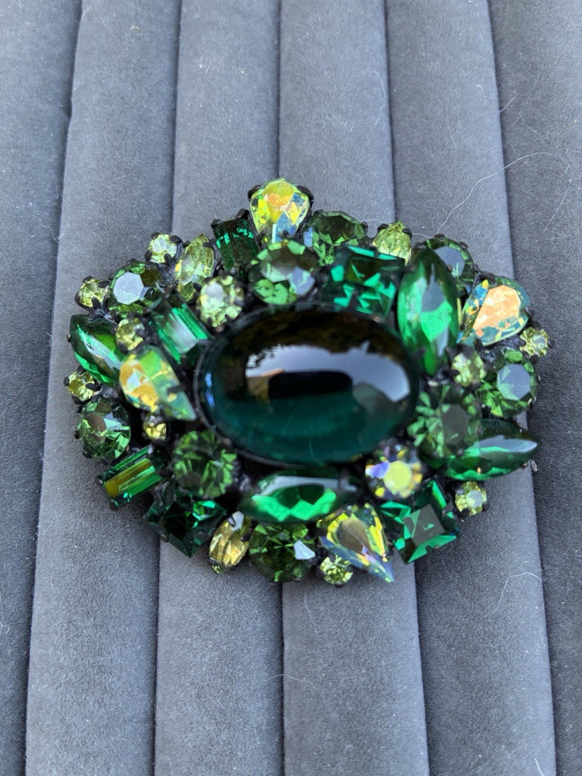 Original by Robert Brooch Green Cabochon and Multi Green Rhinestones Pendant