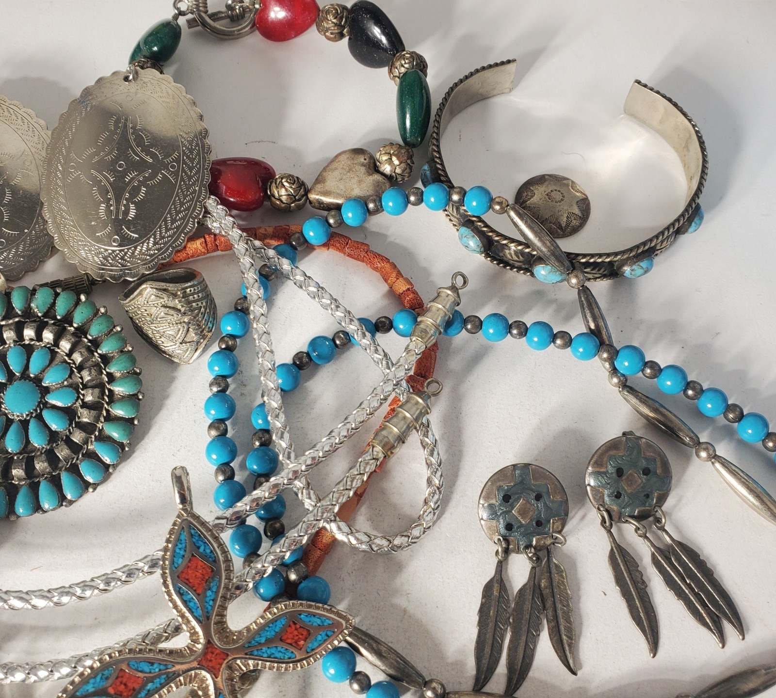Vtg SOUTHWESTERN Silver Plated Alpaca Mixed Metals Jewlery Lot Collection 15 Pcs
