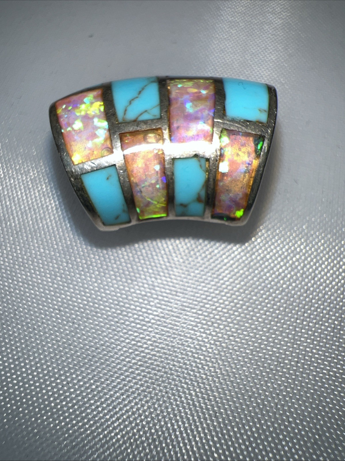 Opal and Turquoise inlaid in Sterling Silver Slide Pendant 3/4”