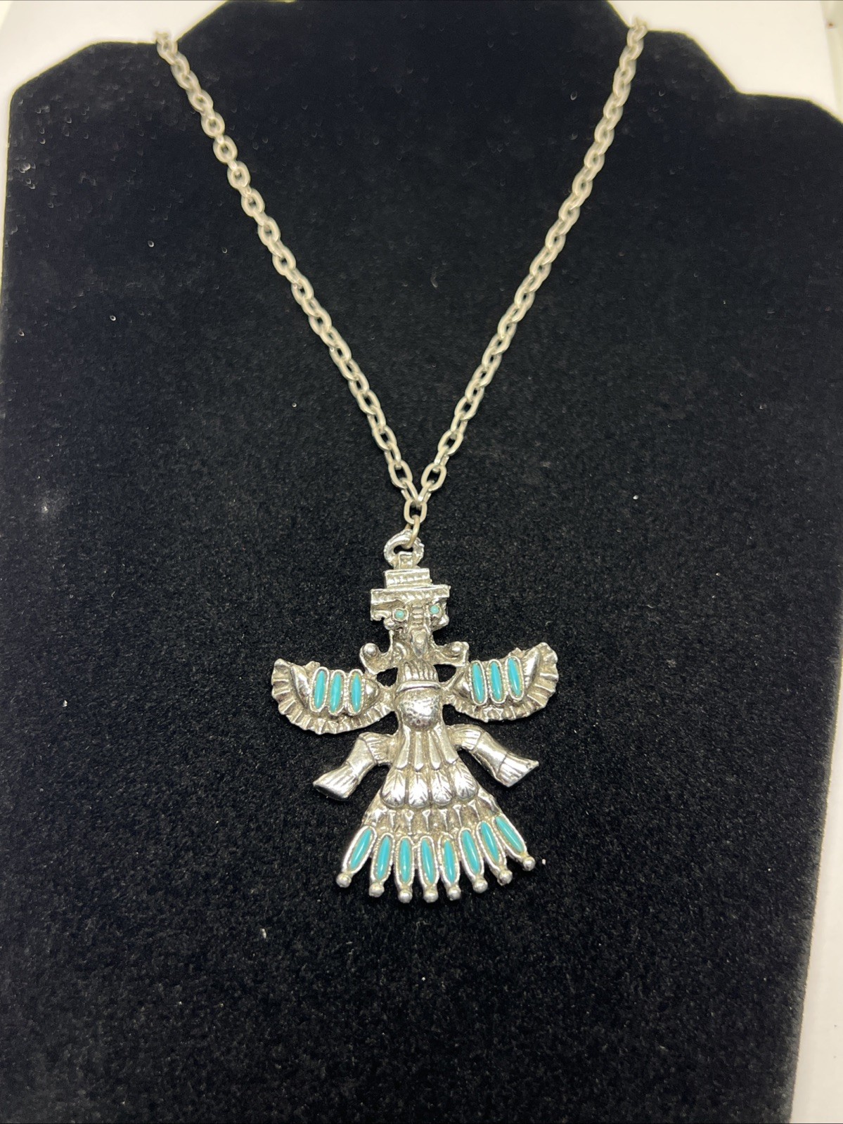 Vintage Faux Turquoise Native South Western Kachina Dancer Pendant Necklace