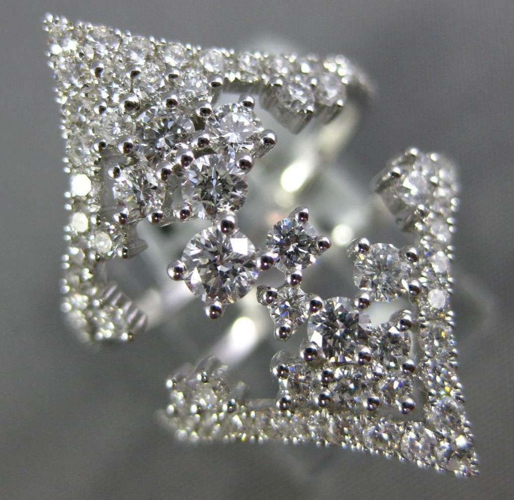 ESTATE LARGE 1.53CT DIAMOND 18KT WHITE GOLD 3D CLUSTER DOUBLE V SHAPE FUN RING