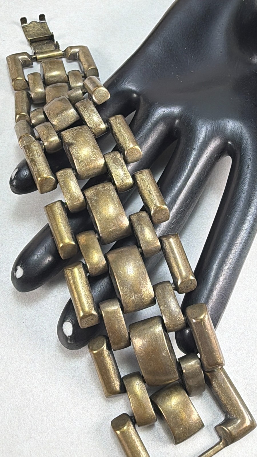Signed RJG Chunky Industrial Link Bracelet Brutalist Modernist Statement 7.25″