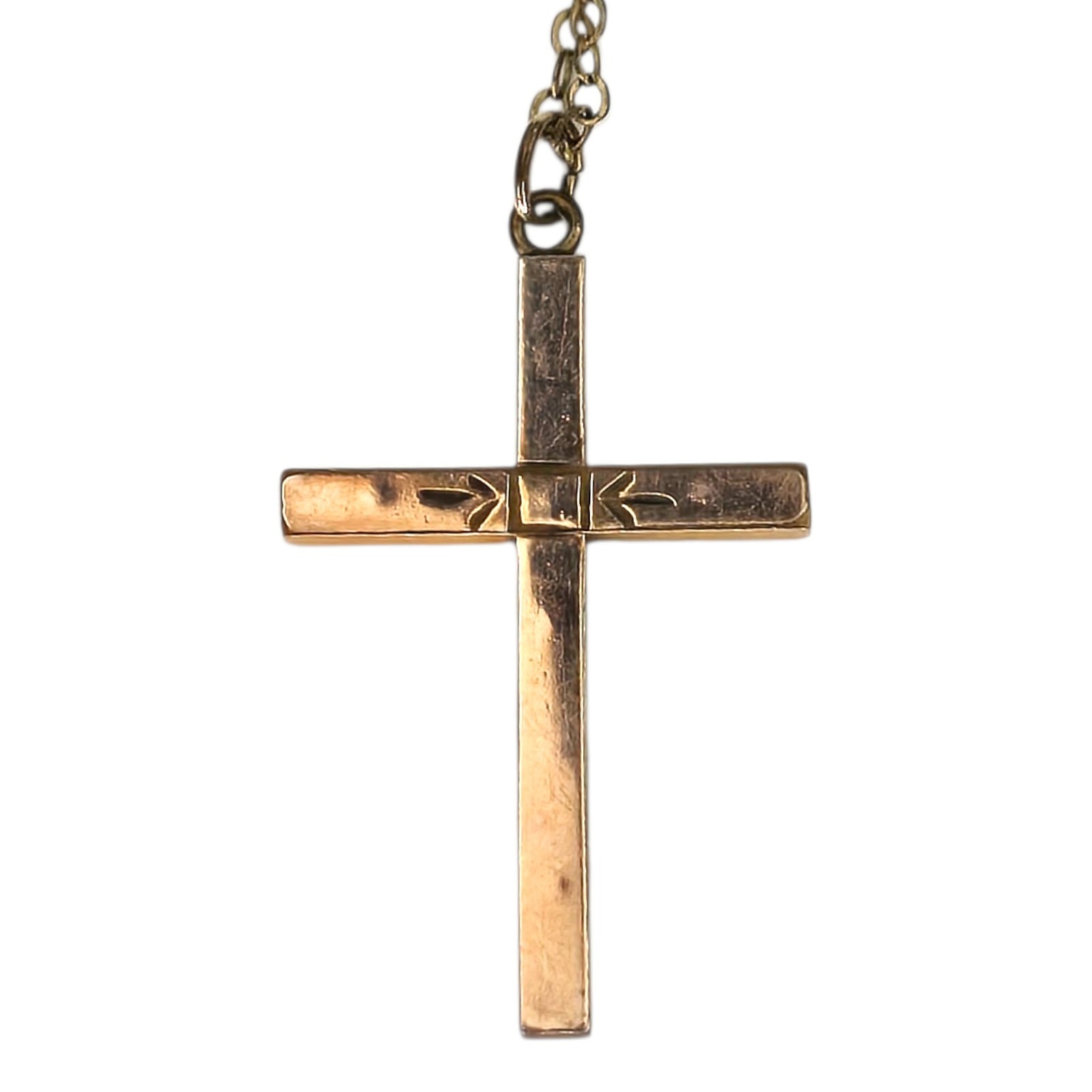 Antique Victorian Gold Filled GF Rhinestone Religious Cross Pendant Necklace