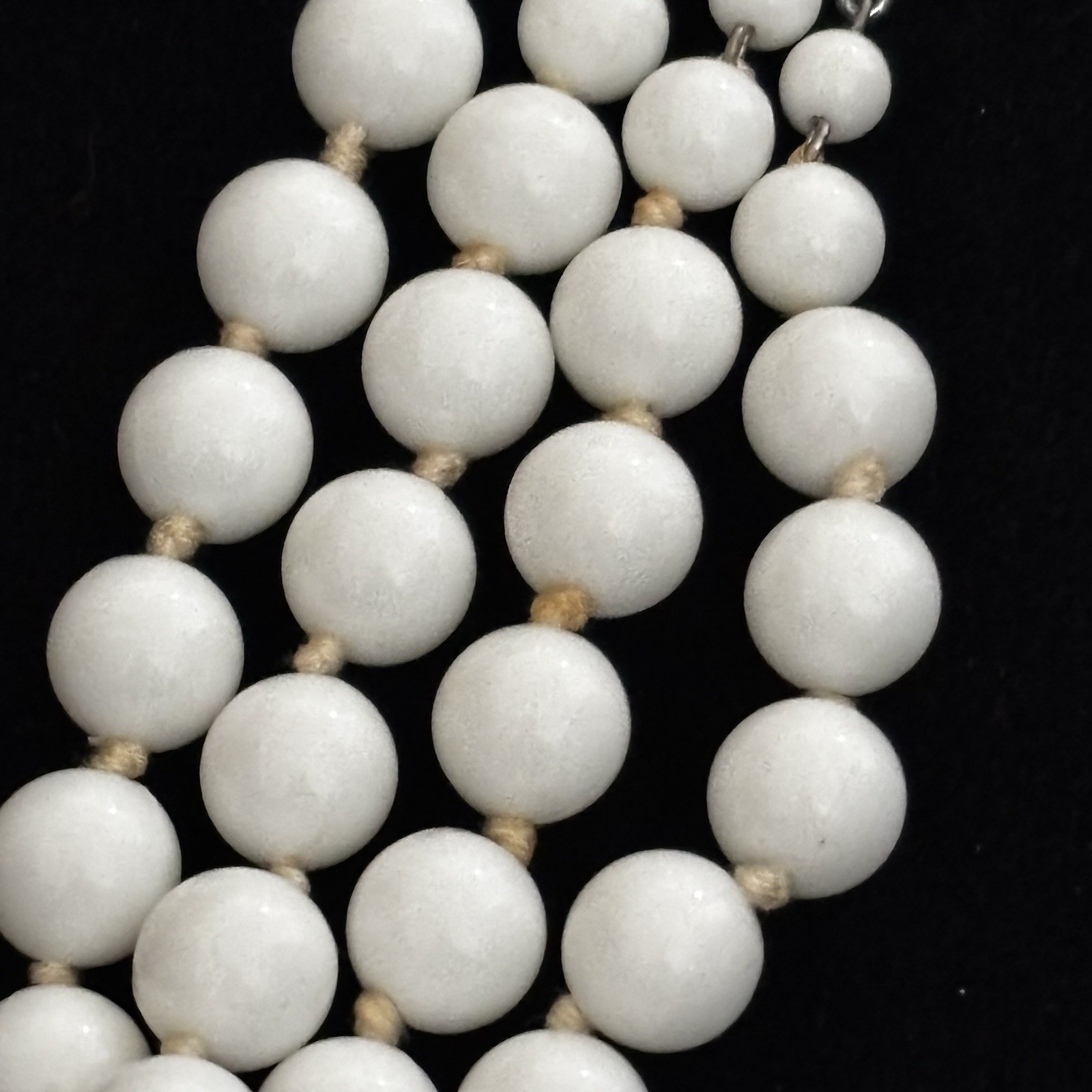 Vintage West Germany White Beaded Multi Strand Necklace With Silver Tone Clasp