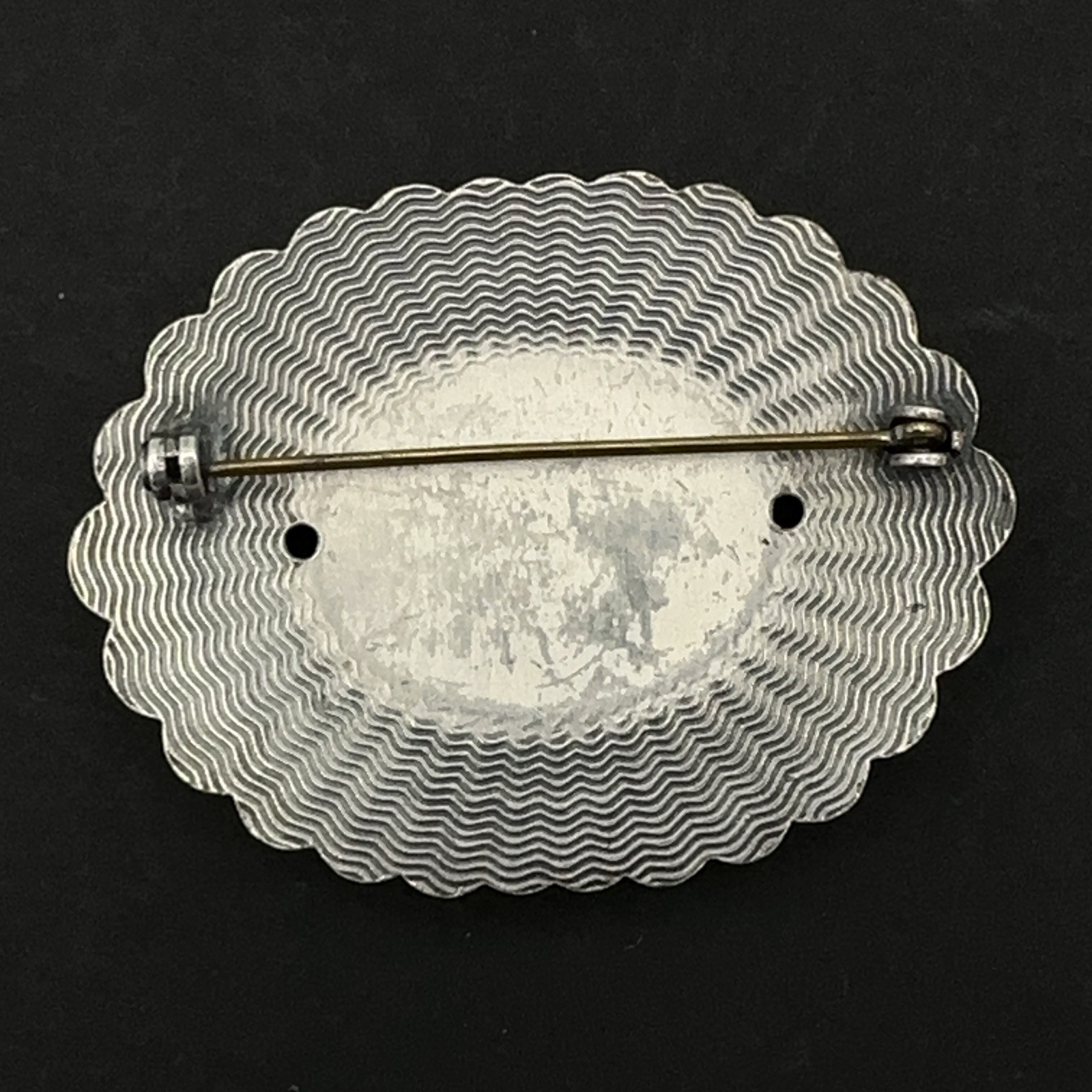 VICTORIAN REVIVAL vintage brooch – layered silver-tone pin – big 2″ x 1.5″ heavy