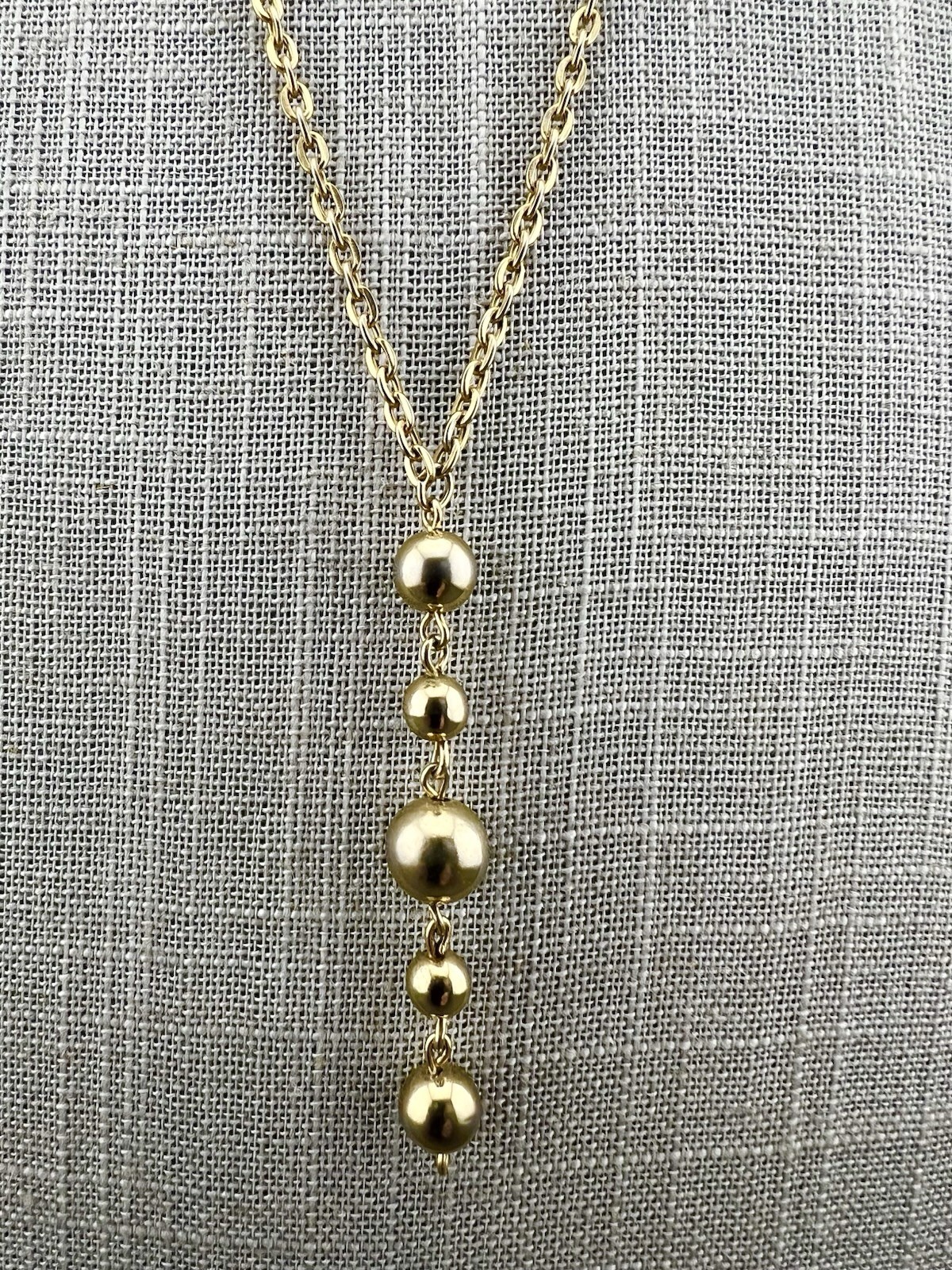 Vintage Drop Necklace Beaded Chain Gold Tone Dangle 22”