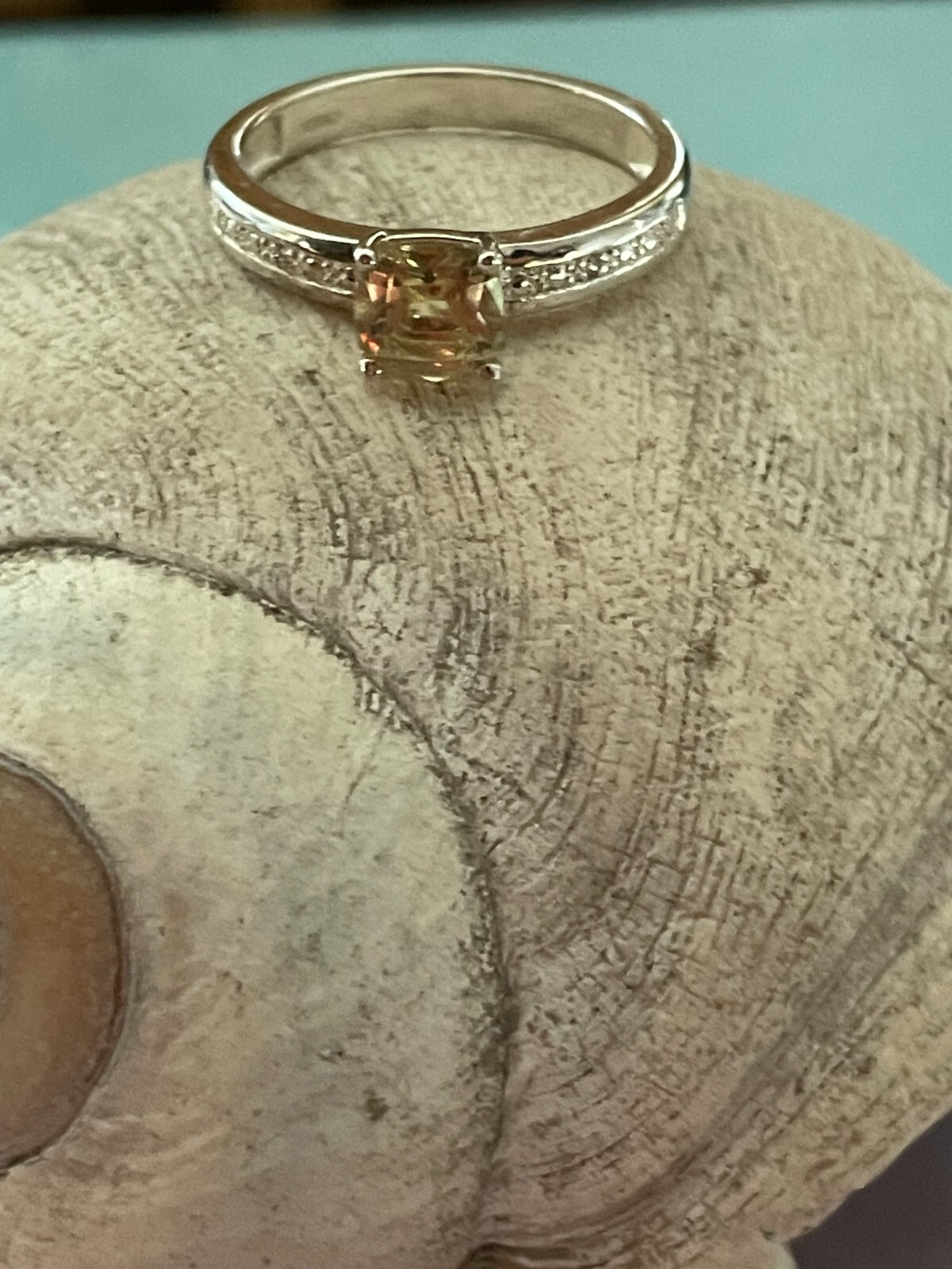 Vintage Citrine Cubic Zirconia Sterling Silver 925 Ring Size 7.75