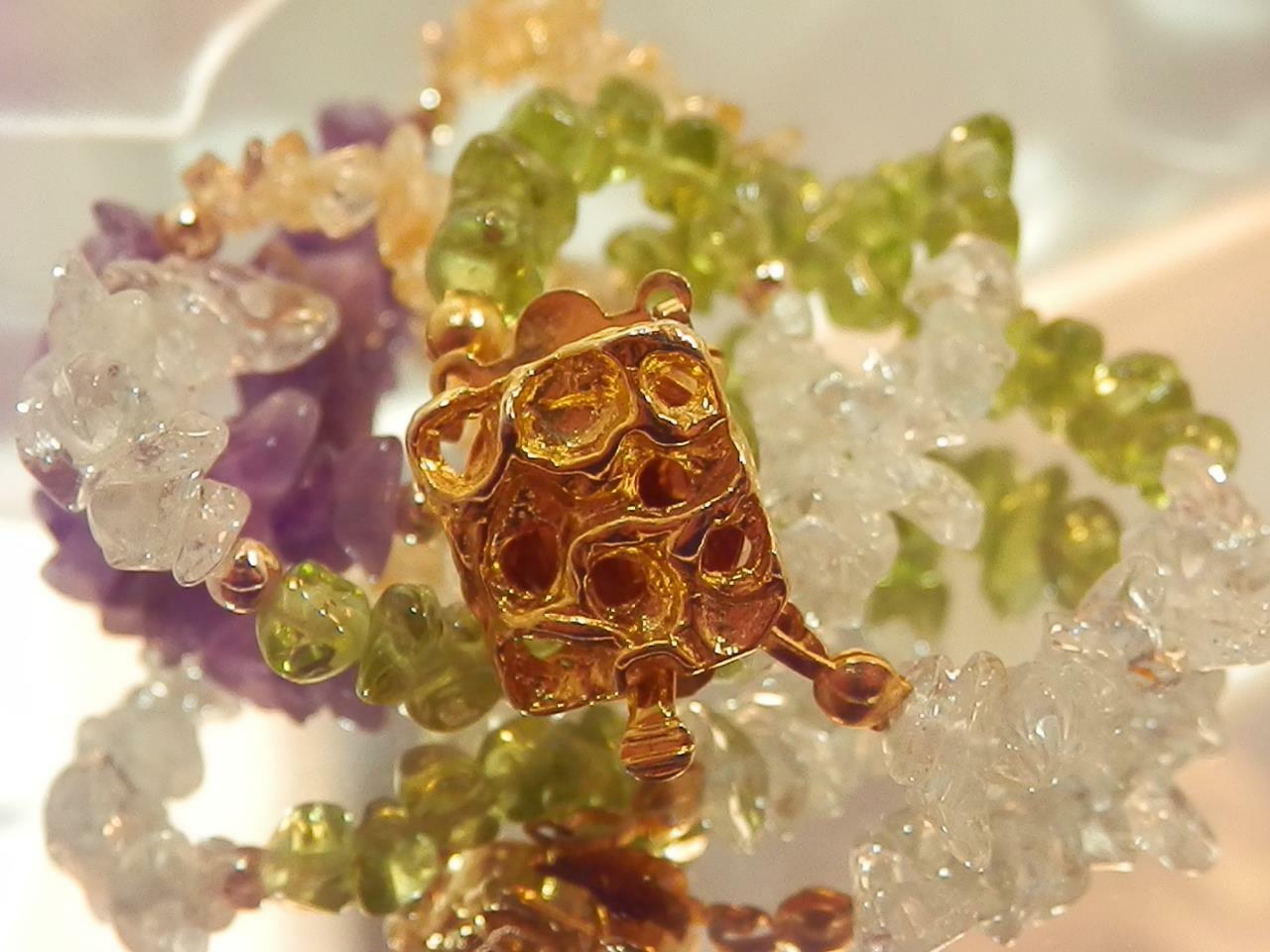 Vintage 80’s Purple Green White Stone 2 Strand Fancy Clasp Bracelet 629n9