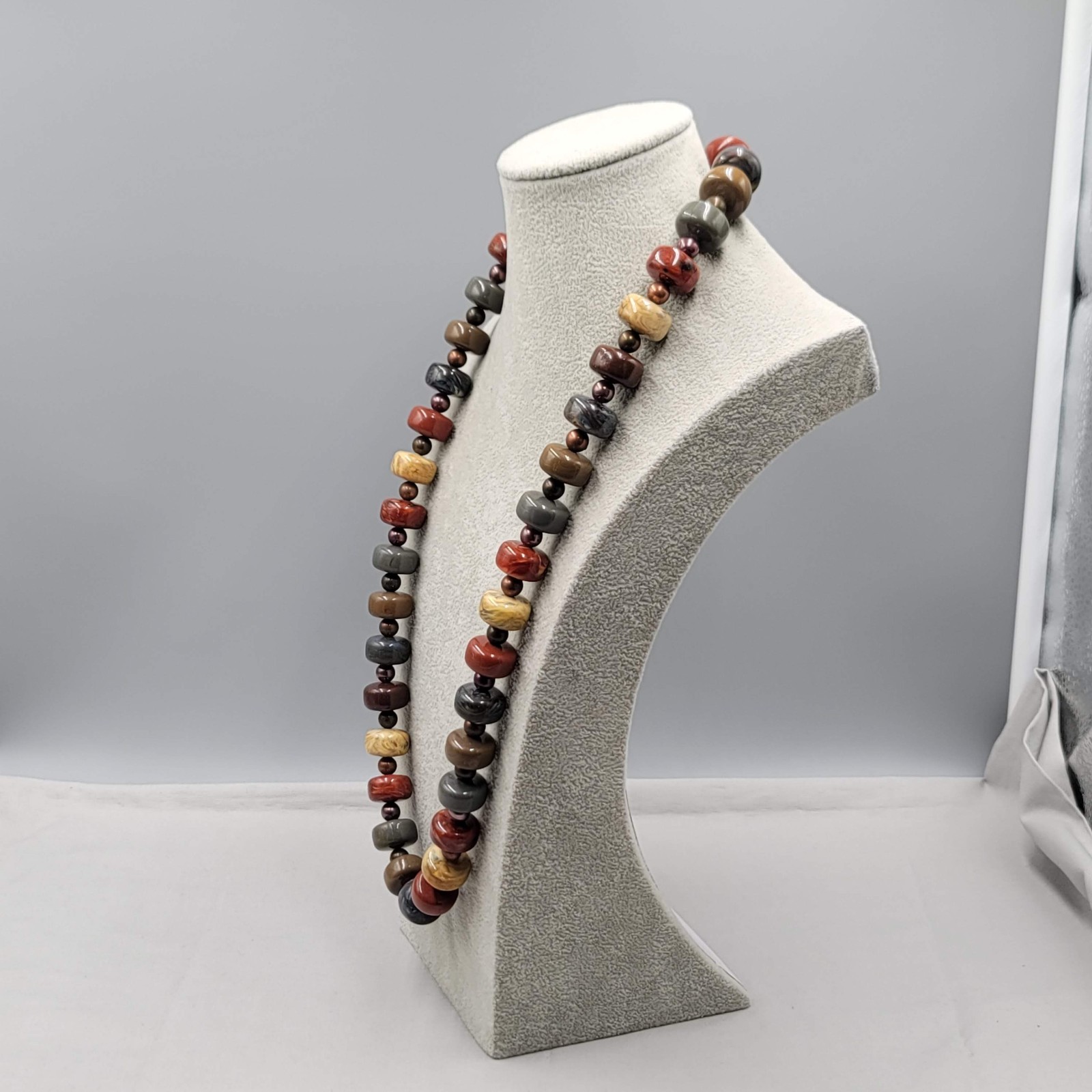 Vintage Fall Colors Acrylic Bead Necklace Estate Costume Jewelry 30″