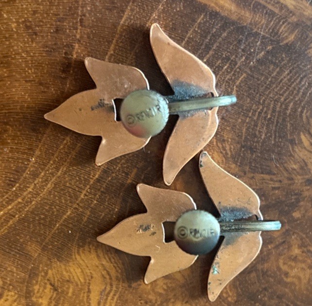 2 Pairs Vintage Matisse Renoir Copper Flower Earrings 1.5″ Screwback