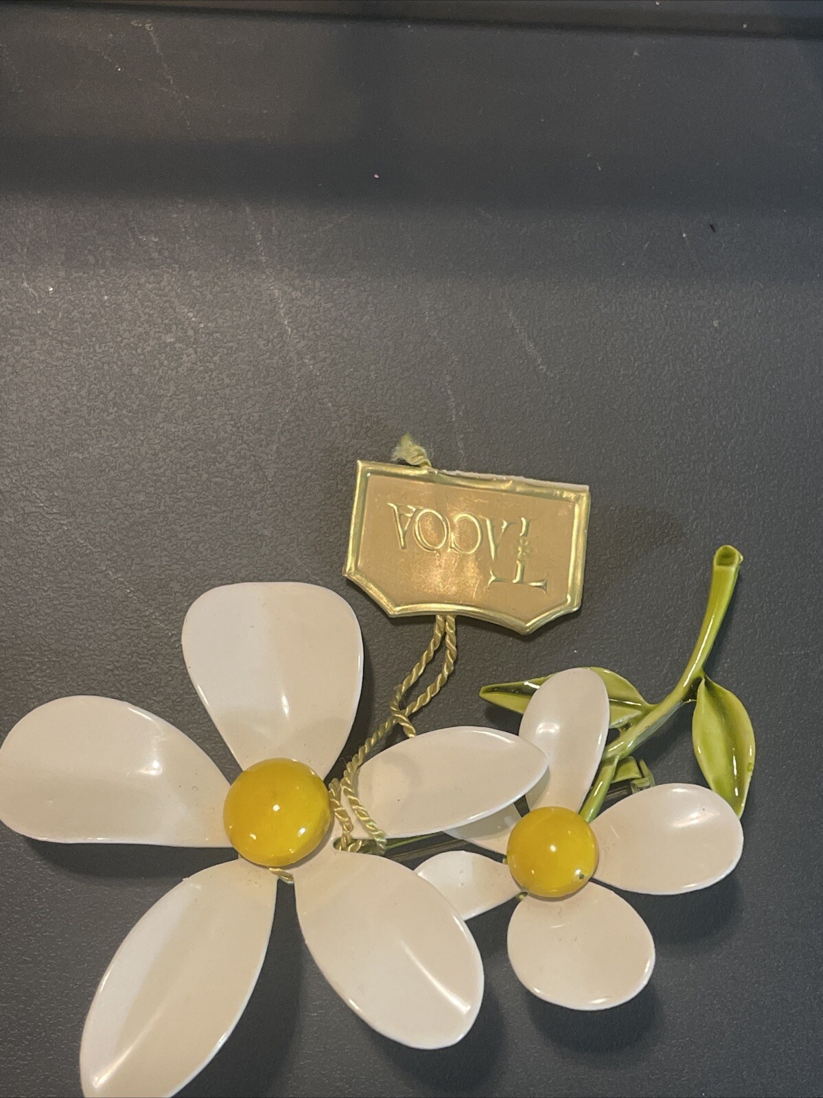 Vintage Tacoa Double Flower Enamel Painted With Original Tag Attached