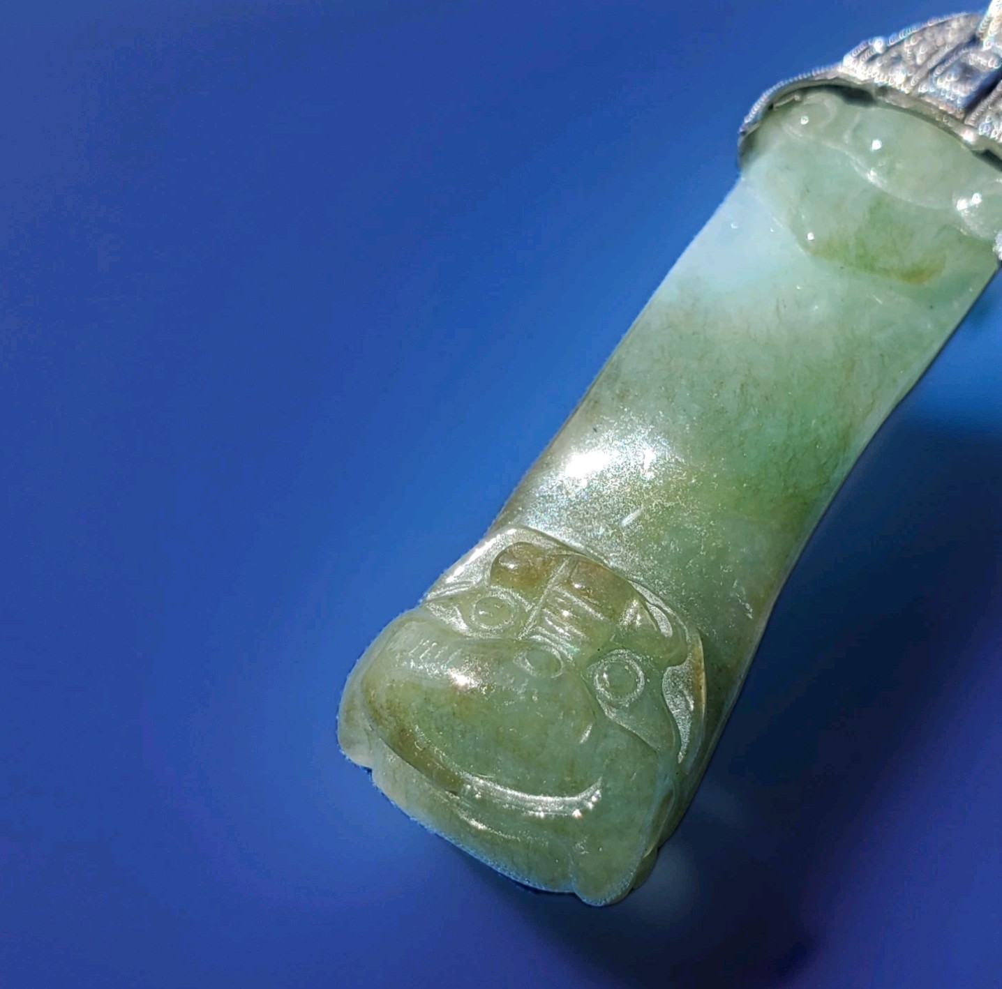 ORIGINAL Antique Green JADE DIAMOND Art Deco Pendant SOLID PLATINUM Medallion