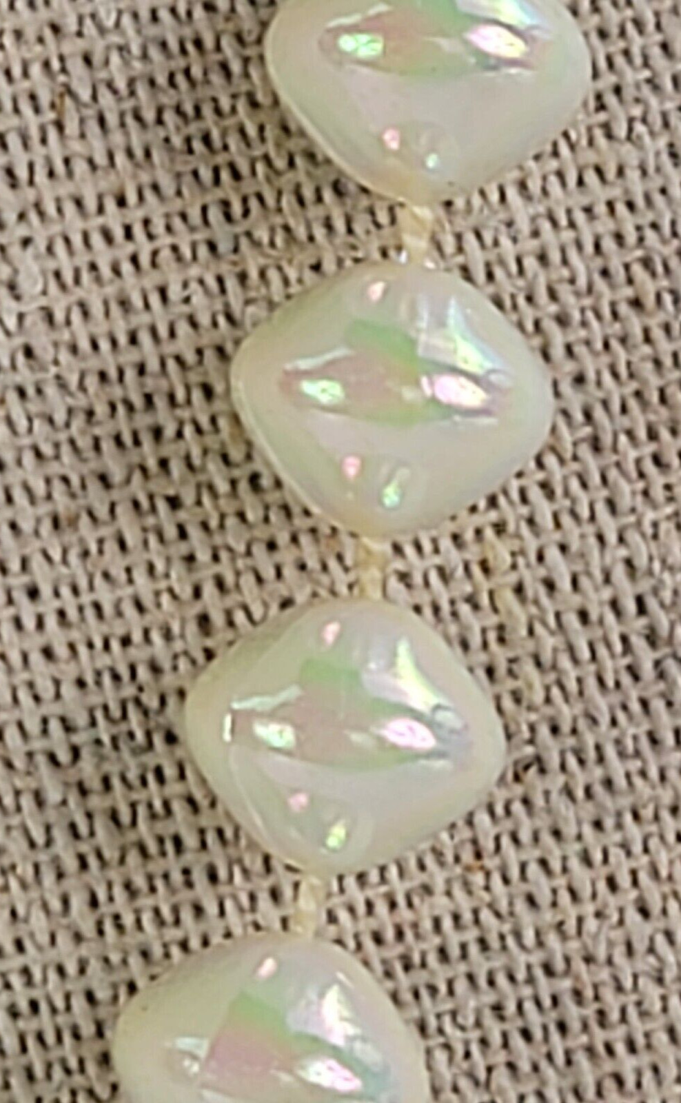Vintage White Aurora Borealis Faux-Pearl Beaded Necklace 17.5 in Spring Ring