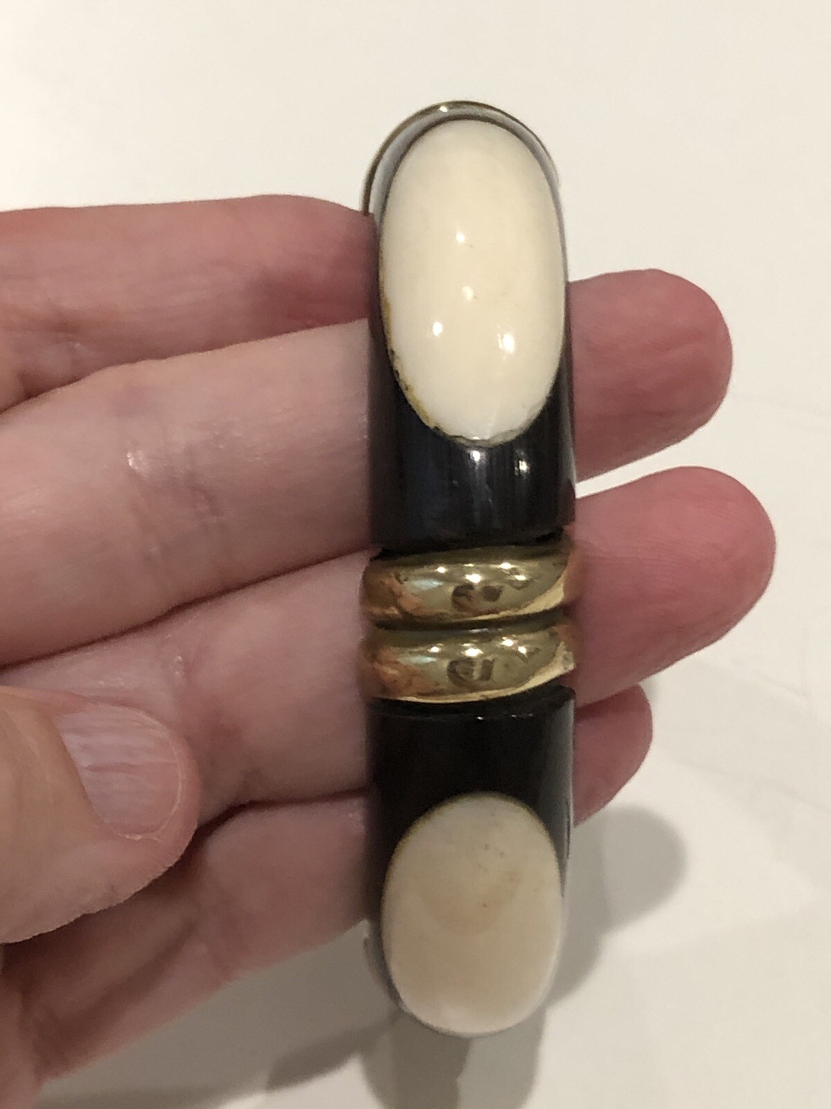 Vintage Bracelet Wood And Lucite And Brass 2.5 In By 1/2 In Estate Jewelry