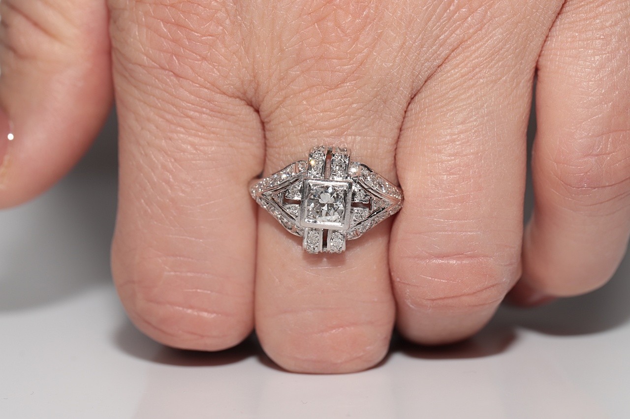 Antique Circa 1920s Handcrafted Art Deco Platinum Natural Diamond Ring